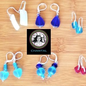 10 pair seaglass earrings silver plated with card